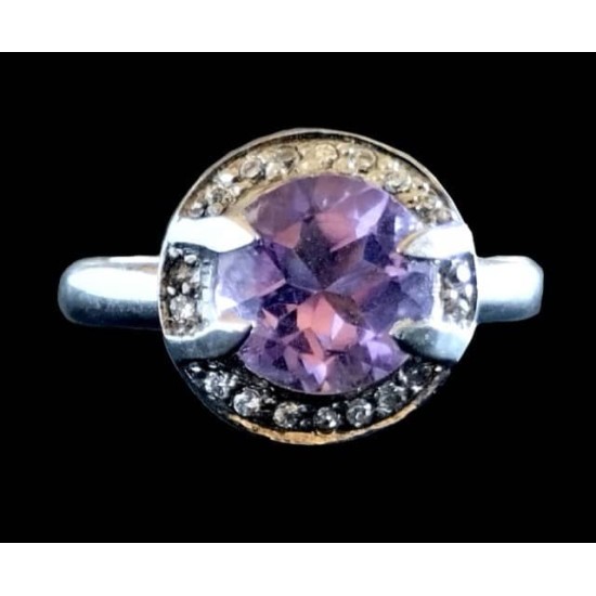 Rhodium Silver Natural Amethyst Ring,Rodium silver rings