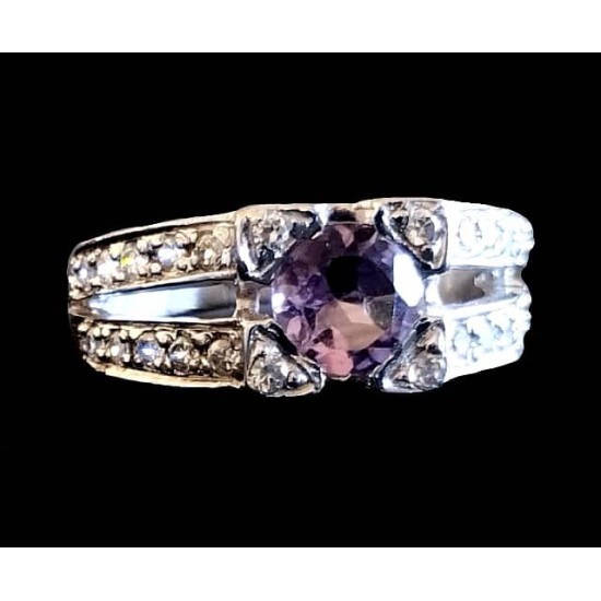 Rhodium Silver Natural Amethyst Ring,Rodium silver rings