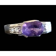 Rhodium Silver Natural Amethyst Ring
