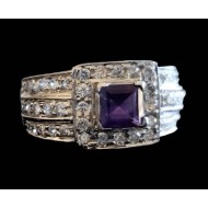 Rhodium Silver Natural Amethyst Ring