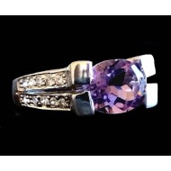 Rhodium Silver Natural Amethyst Ring