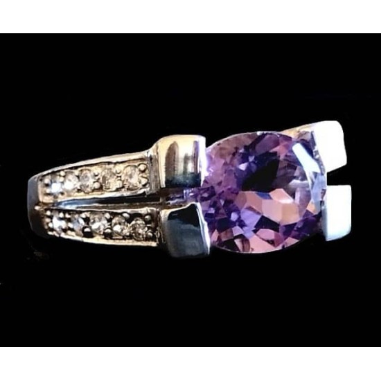 Rhodium Silver Natural Amethyst Ring,Rodium silver rings