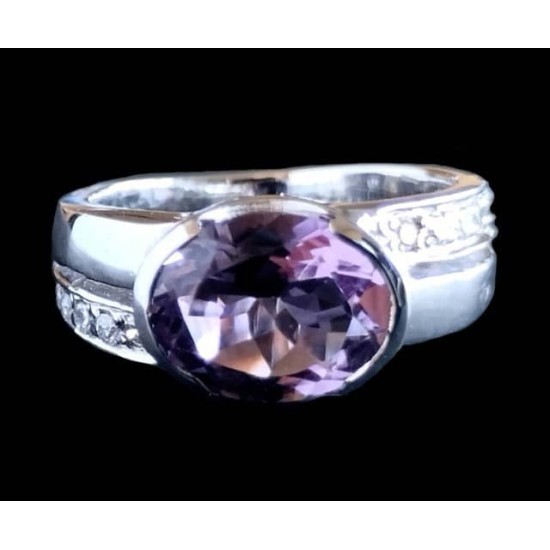 Rhodium Silver Natural Amethyst Ring,Rodium silver rings