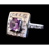 Rhodium Silver Natural Amethyst Ring
