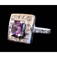 Bague argent rhodié Améthyste naturelle