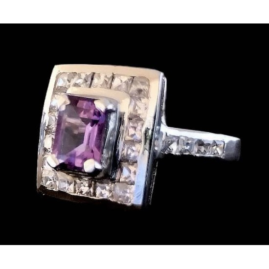 Rhodium Silver Natural Amethyst Ring,Rodium silver rings