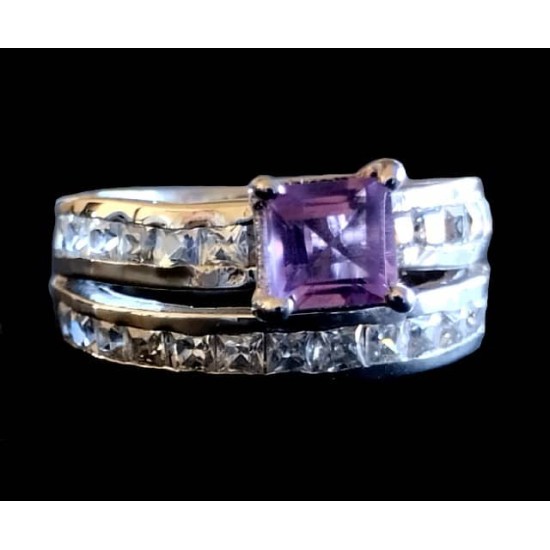 Rhodium Silver Natural Amethyst Ring,Rodium silver rings