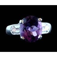 Rhodium Silver Natural Amethyst Ring