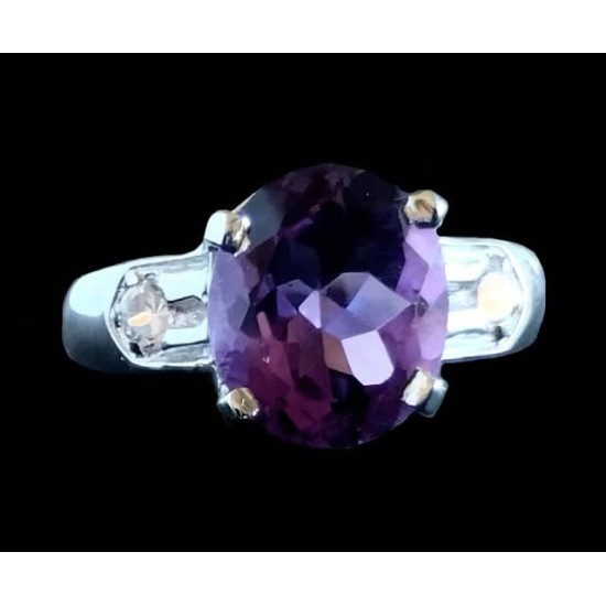 Rhodium Silver Natural Amethyst Ring,Rodium silver rings