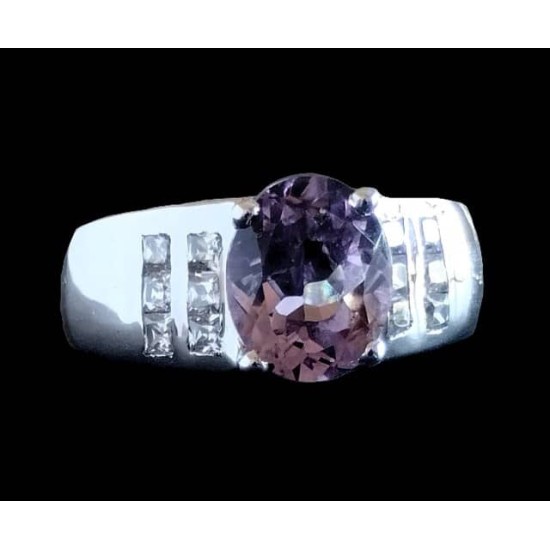 Rhodium Silver Natural Amethyst Ring,Rodium silver rings