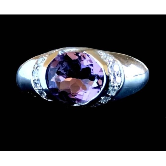 Rhodium Silver Natural Amethyst Ring,Rodium silver rings