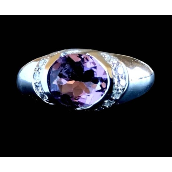 Rhodium Silver Natural Amethyst Ring,Rodium silver rings