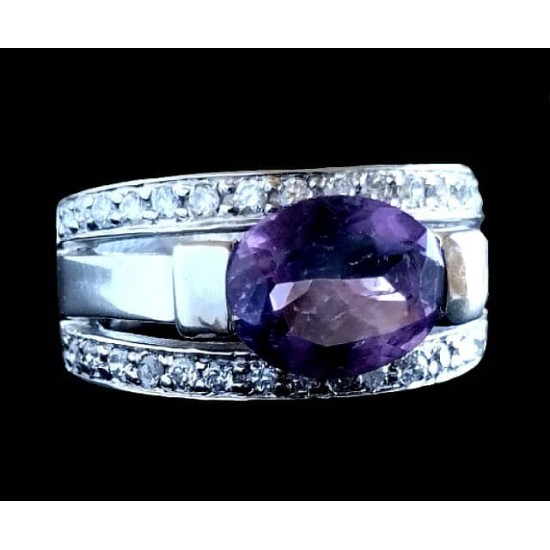 Rhodium Silver Natural Amethyst Ring,Rodium silver rings