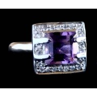 Rhodium Silver Natural Amethyst Ring