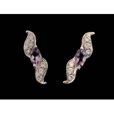 Bijoux indiens - Boucles d'oreilles indiennes rhodiées Améthyste