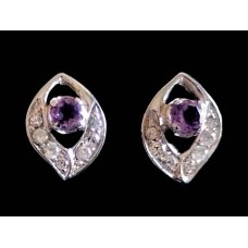 Bijoux indiens - Boucles d'oreilles indiennes rhodiées Améthyste Bijoux indiens - Boucles d'oreilles indiennes rhodiées Améthyste
