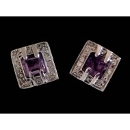 Bijoux indiens - Boucles d'oreilles rhodiées Améthyste