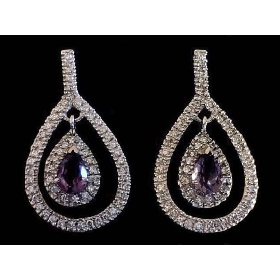 Bijoux indiens - Boucles d oreilles indiennes rhodiées Améthyste,Boucles d oreilles rhodiées