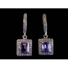 Bijoux indiens - Boucles d'oreilles indiennes rhodiées Améthyste Bijoux indiens - Boucles d'oreilles indiennes rhodiées Améthyste