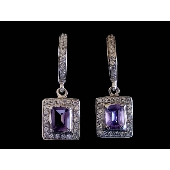 Indian silver rhodium jewelry - Indian Amethyst Earrings,Rhodium silver earrings