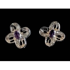 Bijoux indiens - Boucles d'oreilles indiennes rhodiées Améthyste Bijoux indiens - Boucles d'oreilles indiennes rhodiées Améthyste