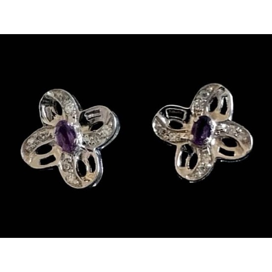 Indian silver rhodium jewelry - Indian Amethyst Earrings,Rhodium silver earrings