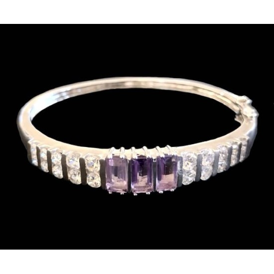 Rhodium silver bracelet natural amethyst, rhodium silver bracelet