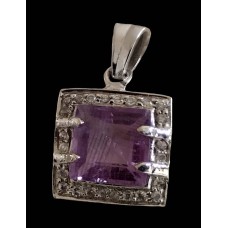 Bijoux indiens - Pendentif indien rhodié Améthyste Bijoux indiens - Pendentif indien rhodié Améthyste
