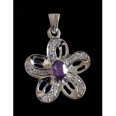 Bijoux indiens - Pendentif indien rhodié Améthyste Bijoux indiens - Pendentif indien rhodié Améthyste