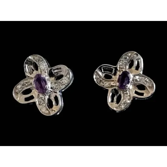 Indian silver rhodium jewelry - Indian Amethyst Earrings (BONF-AM-1827) Indian silver rhodium jewelry - Indian Amethyst Earrings,Rhodium silver earrings