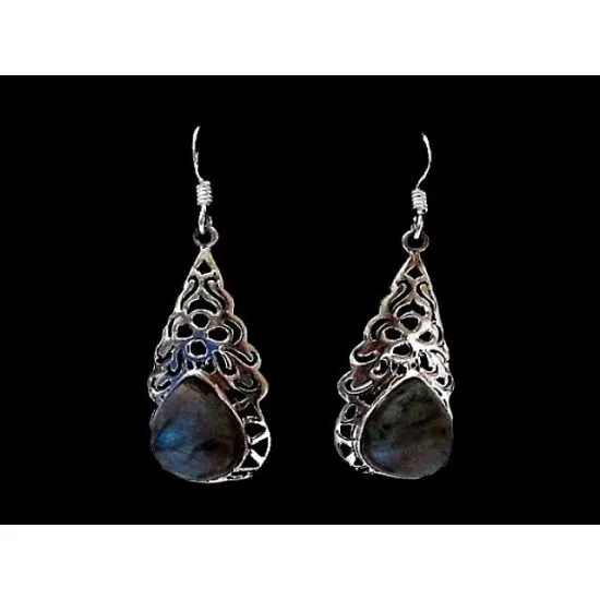 Boucles d Oreilles indiennes argent Labradorite - Bijoux indiens (BO-LAB-11) Boucles d Oreilles indiennes argent Labradorite - Bijoux indiens,Boucles d Oreilles indiennes