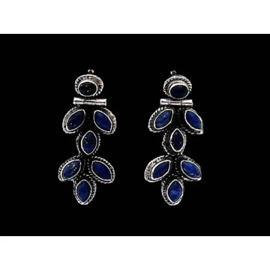 Boucles D'oreilles Argent Et Lapis-lazuli Style Amérindien - Occasion - Bijou Ethnique Vintage