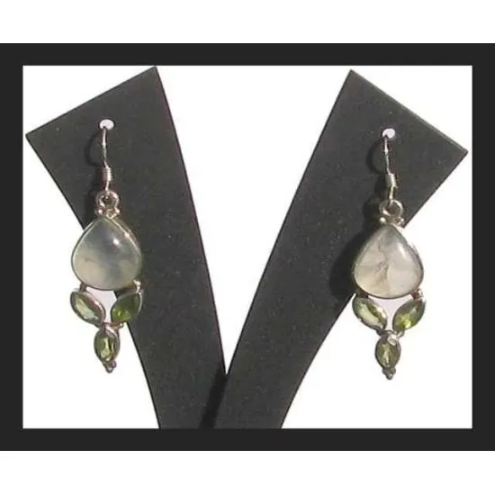 Quartz - Boucles d Oreilles argent - Bijoux Inde (BO-QUVE-2P-09) Quartz - Boucles d Oreilles argent - Bijoux Inde,Boucles d Oreilles indiennes