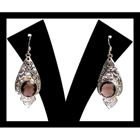Indian silver jewellery - Indian Smoky Quartz Earrings (BO-QF-06) Indian silver jewellery - Indian Smoky Quartz Earrings,Indian Earrings