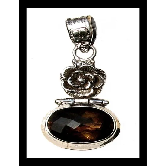 Indian silver jewellery - Indian Smoky Quartz Pendant (PE-QF-07) Indian silver jewellery - Indian Smoky Quartz Pendant,Indian Pendants