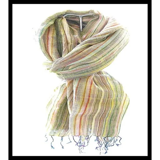 Stole striped in cotton and viscose - Indian stole (COTVIS-16MIT-14) Stole striped in cotton and viscose - Indian stole,Coton-Viscose stoles