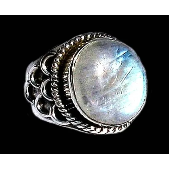 Bague indienne argent et Pierre de Lune - Bijoux indiens (BG-PL-504P) Bague indienne argent et Pierre de Lune - Bijoux indiens,Bijoux Hommes en argent
