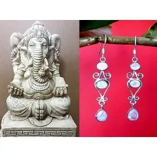 Boucles D'oreilles Clous Indiennes/pakistanaises - Cône Avec Pierre Rose - Cuivre - Neuves