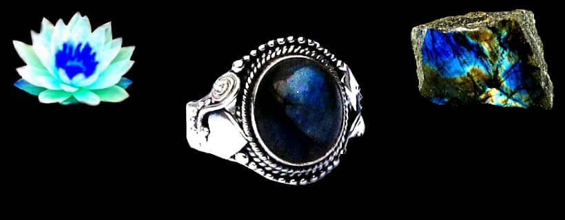 Indian natural spectrolite rings for men / women in sterling silver