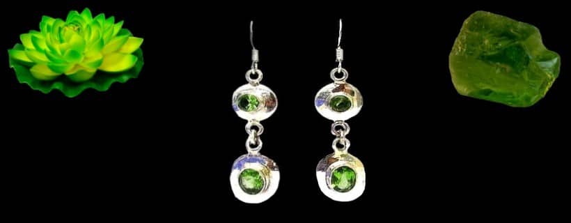 Indian natural peridot stone earrings with silver 925/1000