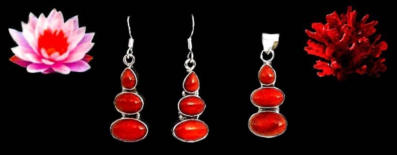 Indian natural coral pendants set in silver 925/1000