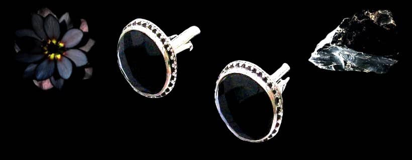 Cufflinks in onyx and 925/1000 silver for men