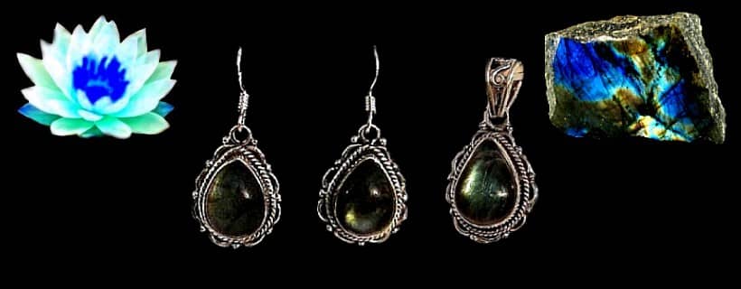 Indian natural spectrolite stone pendants sets with silver 925/1000