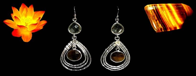 Boucles d'Oreilles en argent et oeil de tigre naturelle