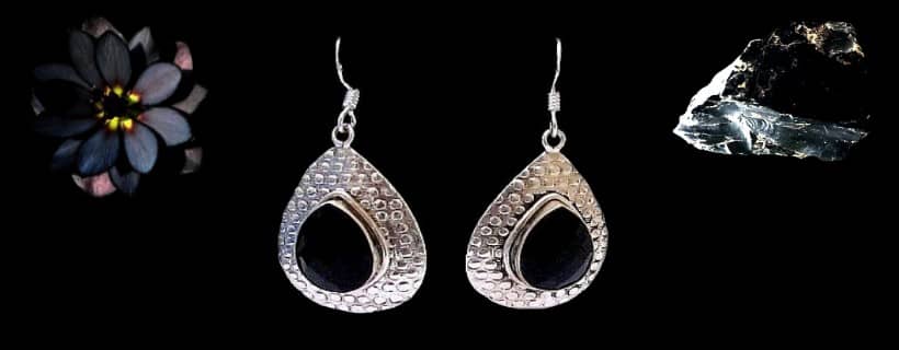 Boucles d'Oreilles en argent et onyx naturelle