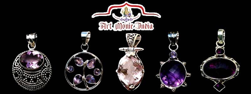 Silver and amethyst Indian pendants low price