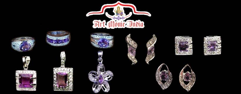 Silver jewelry rhodium-plated and natural stones 
