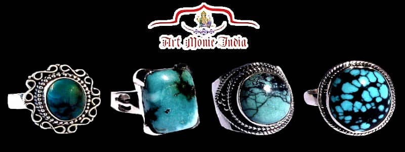 Bagues indiennes argent et turquoise petit prix