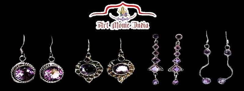 Indian silver and amethyst low price earrings