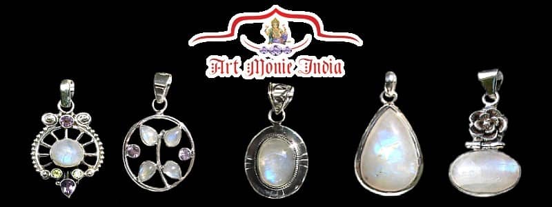 Pendentifs indiens argent, métal et pierre de lune petit prix